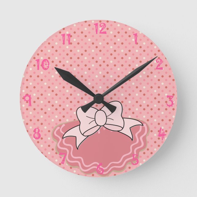 Polka Dots and Ribbons   Round Clock (Front)