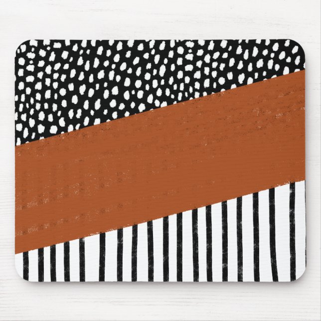 Polka Dots and Stripes (black/white/burnt orange) Mouse Pad (Front)