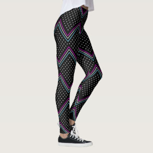 Polka Dots and Stripes Leggings, Black, Fuchsia Leggings