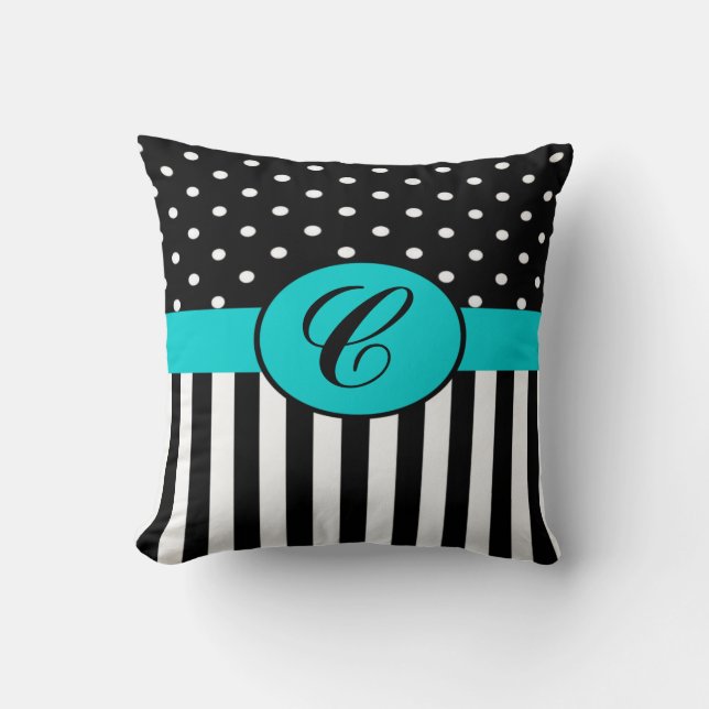 Polka Dots and Stripes Monogrammed Throw Pillow (Front)