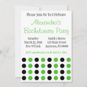 Polka Dots Bachelorette Invite Black / Lime Green