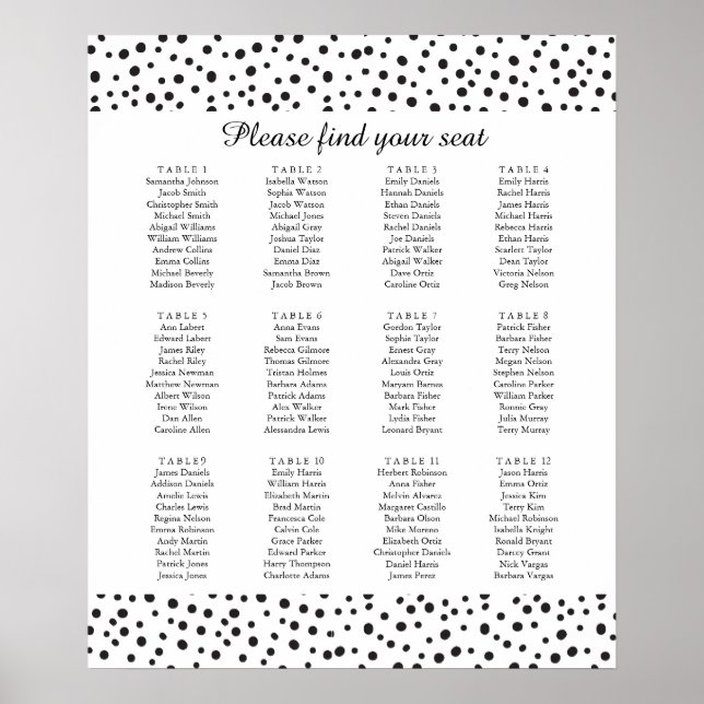 Polka dots. Black and White seating charts Poster (Front)