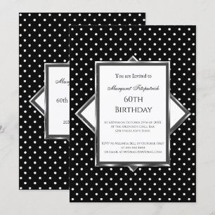 Polka Dots Black White Birthday Party Invitation