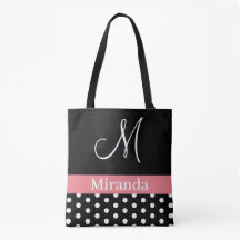 Polka Dots Black White Pink Monogram Script