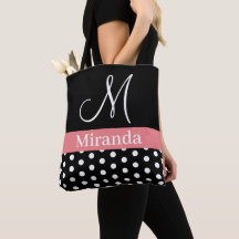 Polka Dots Black White Pink Monogram Script