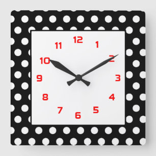 Polka Dots- Black & White Square Wall Clock