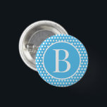 Polka Dots Blue Custom initial letter  3 Cm Round Badge<br><div class="desc">Custom initial letter Polka Dots sky blue and white.  Font can be changed by clicking the "Edit Design" button.</div>