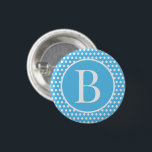 Polka Dots Blue Custom initial letter  3 Cm Round Badge<br><div class="desc">Custom initial letter Polka Dots sky blue and white.  Font can be changed by clicking the "Edit Design" button.</div>