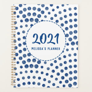 Polka Dots Blue Girly Modern Personalised Yearly Planner