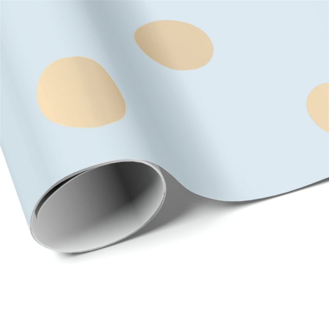 Polka Dots Blue Pastel Champaigne Gold Wrapping Paper (Roll Corner)