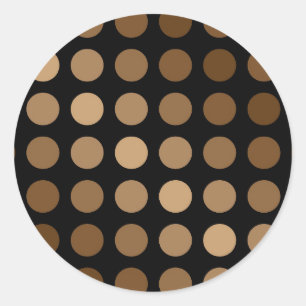 polka dots brown on black classic round sticker
