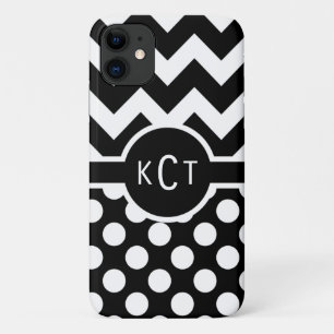 Polka Dots Chevron Pattern Monogram iPhone 11 Case