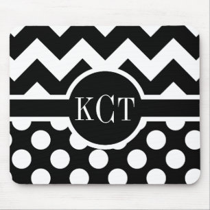 Polka Dots Chevron Pattern Monogram Mouse Pad