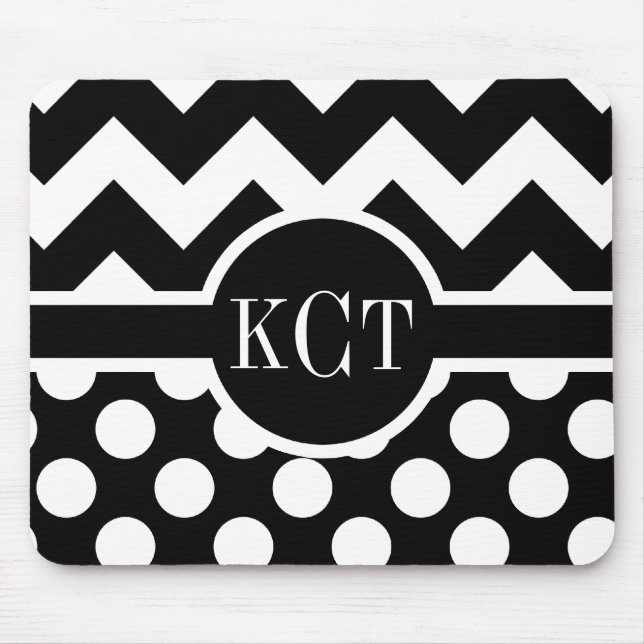 Polka Dots Chevron Pattern Monogram Mouse Pad (Front)