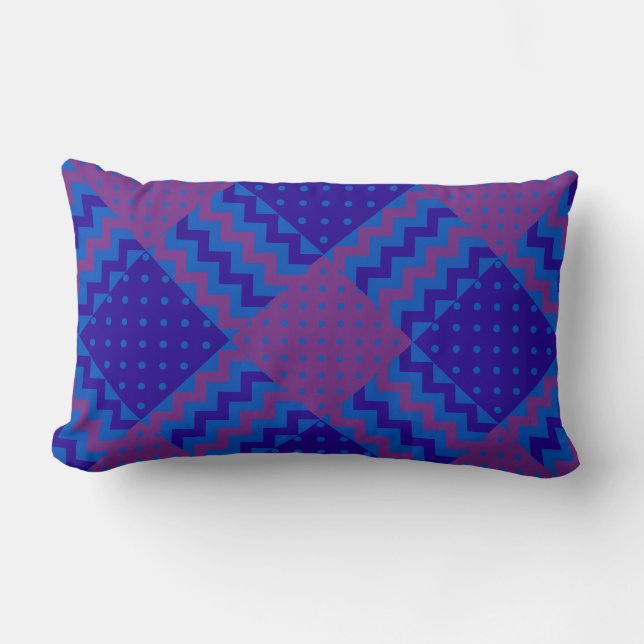 Polka Dots, Chevrons, Royal Blue, Plum Patchwork Lumbar Cushion (Front)