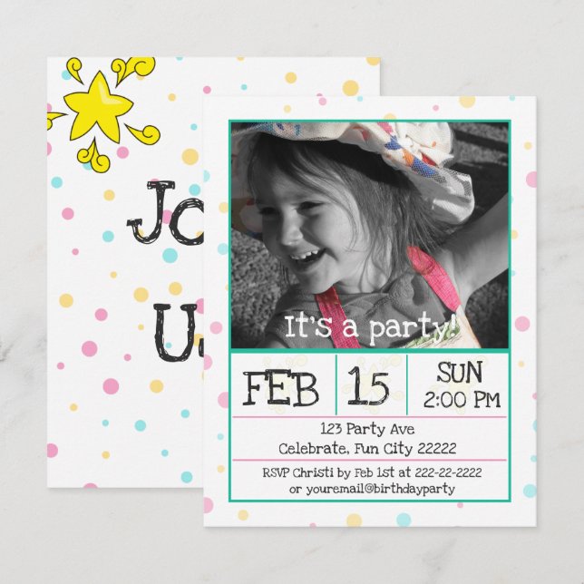 Polka Dots Custom Photo Invitation (Front/Back)