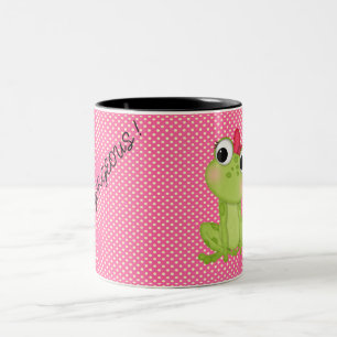 Polka Dots, Cute Froggy-Motivational message Two-Tone Coffee Mug