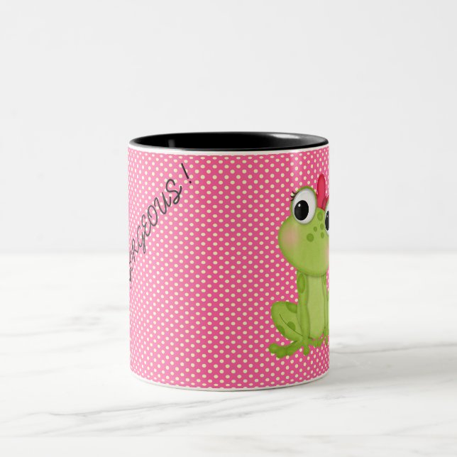 Polka Dots, Cute Froggy-Motivational message Two-Tone Coffee Mug (Center)