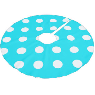 Polka dots cyan hex code #00E3F4 Brushed Polyester Tree Skirt