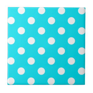 Polka dots cyan hex code 00E3F4 Ceramic Tile