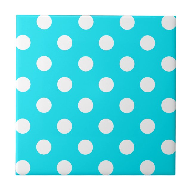 Polka dots cyan hex code 00E3F4 Ceramic Tile (Front)