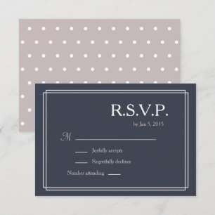 Polka dots dark navy blue blush white wedding RSVP Invitation