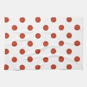 Polka Dots - Dark Pastel Red on White Tea Towel