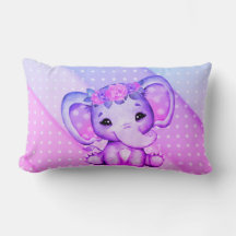 Polka-dots Floral Crown Elephant Print Pillow