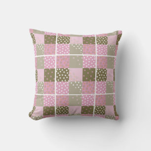 Polka Dots Flowers Brown Pink Quilt Cushion