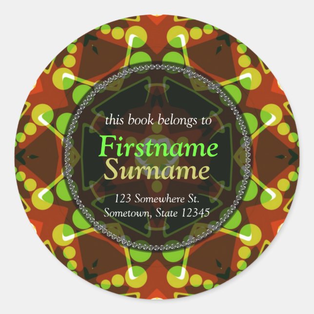 Polka Dots Geometric Star Bookplate Sticker (Front)