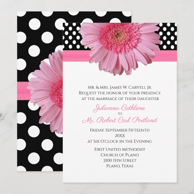 Polka Dots & Gerber Daisy Wedding Invitation (Front/Back)