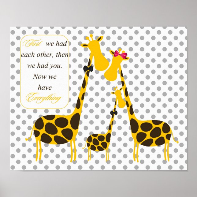 polka dots giraffe family yellow baby boy nursery poster (Front)