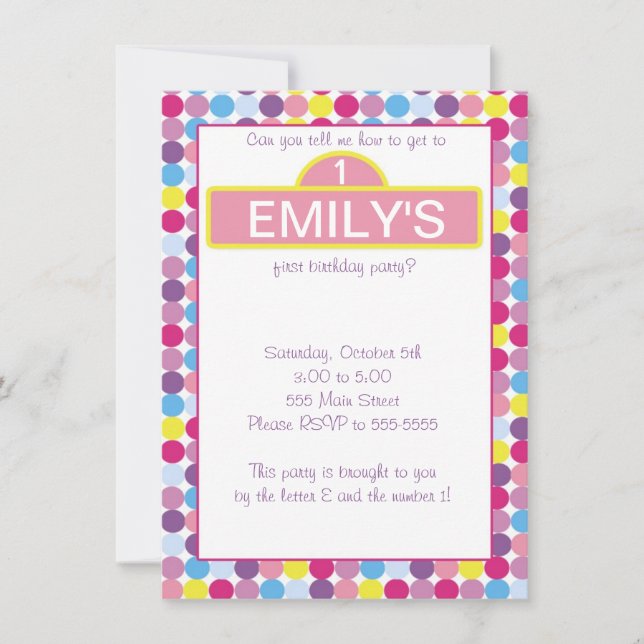 Polka Dots Girl Invitation Colourful Pink Purple (Front)