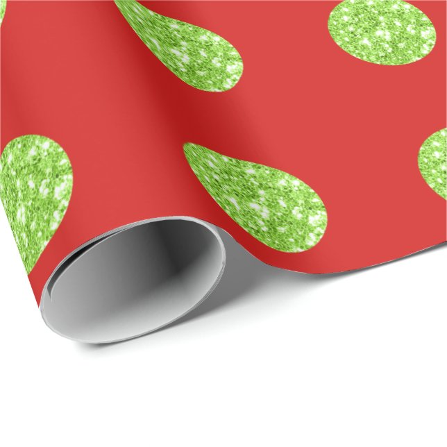 Polka Dots Glitter Mint Spark Red Bright Vivid Wrapping Paper (Roll Corner)