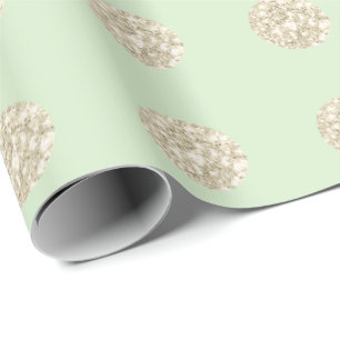 Polka Dots Glitter Sparkly Mint Green Pastel Ivory Wrapping Paper