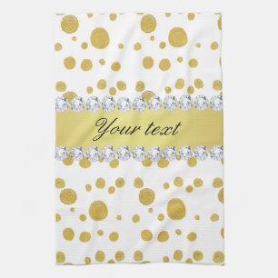 Polka Dots Gold Oil Paint and Diamonds Tea Towel