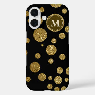 polka dots gold on black, personalised iPhone 16 case