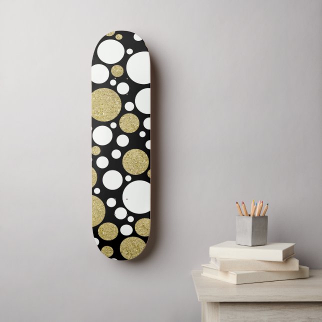 Polka Dots Gold Pattern Skateboard (Wall Art)