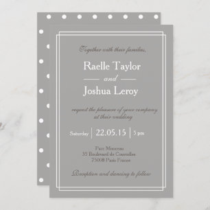 Polka dots grey white taupe minimalist wedding invitation