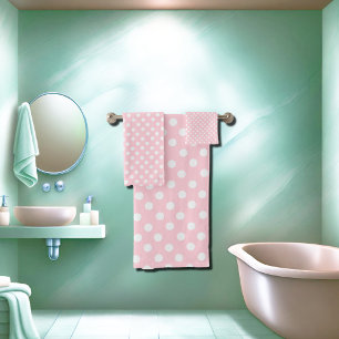 Polka dots in pastel pink bath towel set