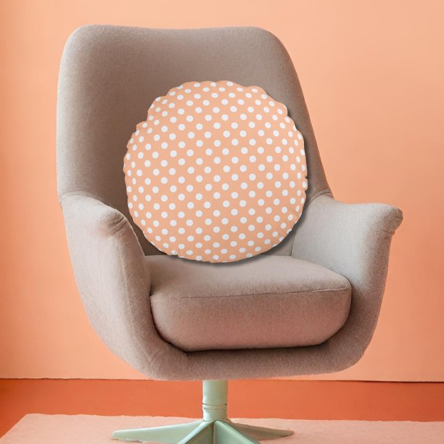 polka dots in Peach  Fuzz Round Cushion (Creator Uploaded)