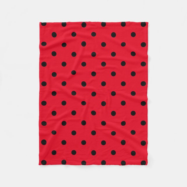 Polka Dots in Red and Black Fleece Blanket (Front)