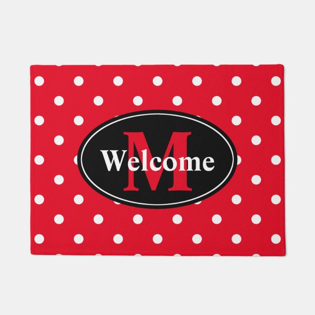 Polka Dots in Red and White Personalised Doormat (Front)