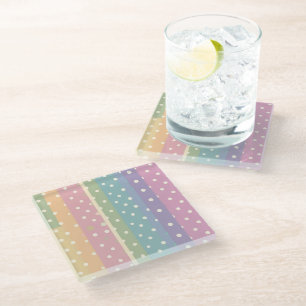 Polka dots in striped pastel shades  glass coaster
