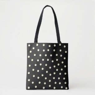 Polka Dots in White Recessed Metallic Design Look Tote Bag