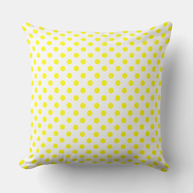 Polka Dots in Yellow on White Cushion (Front)
