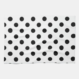 Polka Dots Large - Black on White Tea Towel