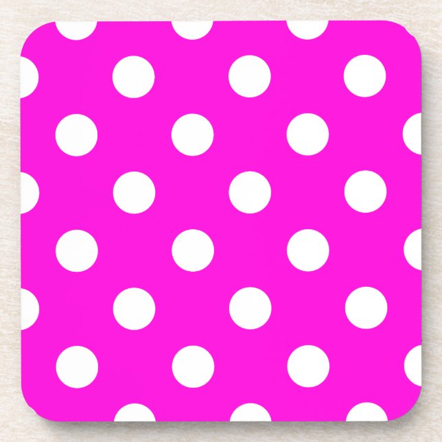 Polka dots magenta #FF00DC Coaster (Front)