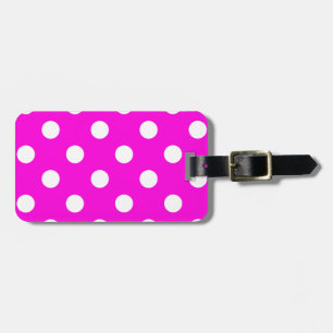Polka dots magenta #FF00DC Luggage Tag