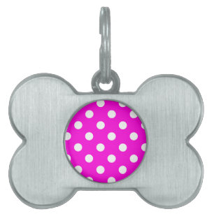 Polka dots magenta #FF00DC Pet ID Tag